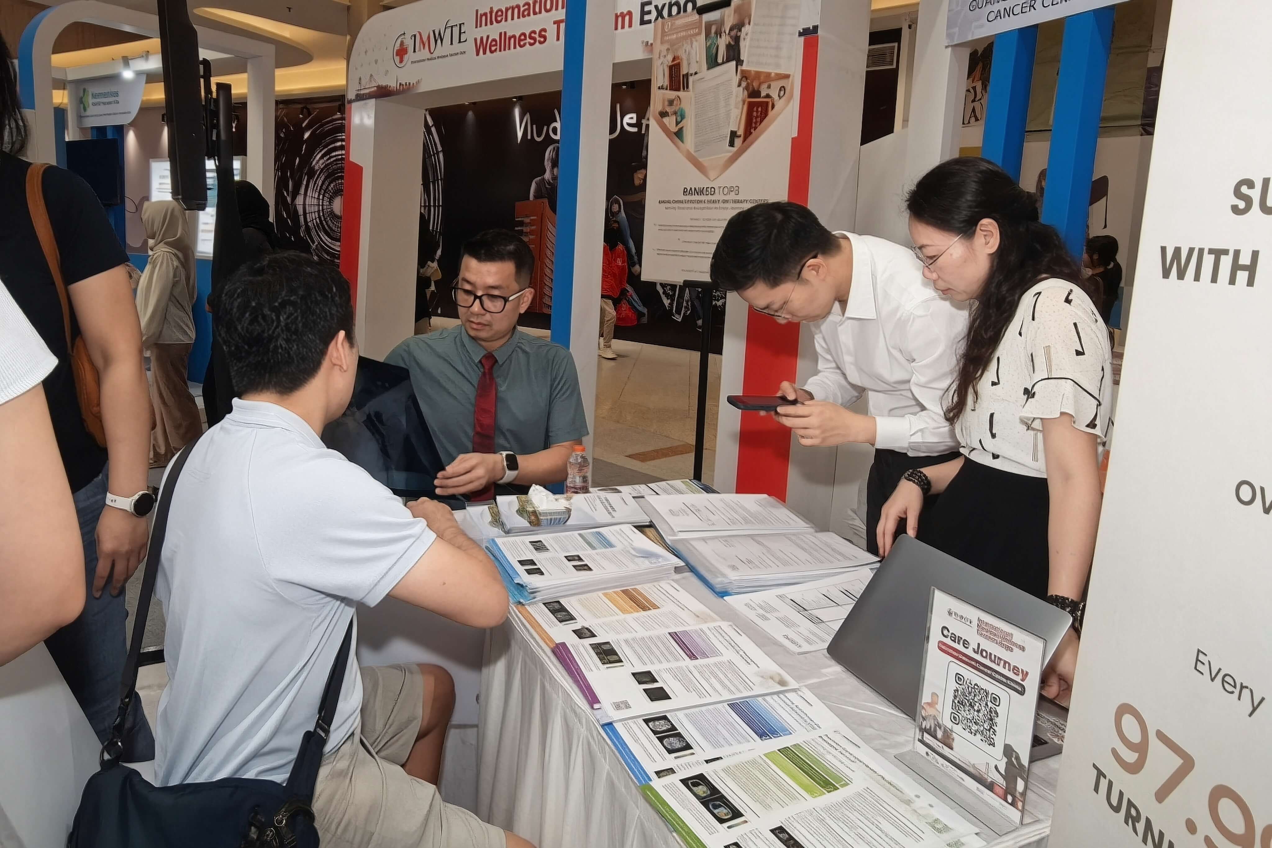 GCCC team members consult with visitors and distribute materials at the IMWTE 2026 booth in Surabaya